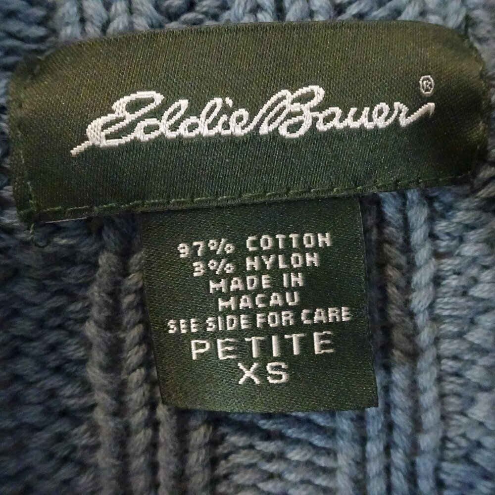 Eddie Bauer Cotton Cable Knit Belted Cardigan Sweater XS Petite Gray Green Vtg - Picture 3 of 6
